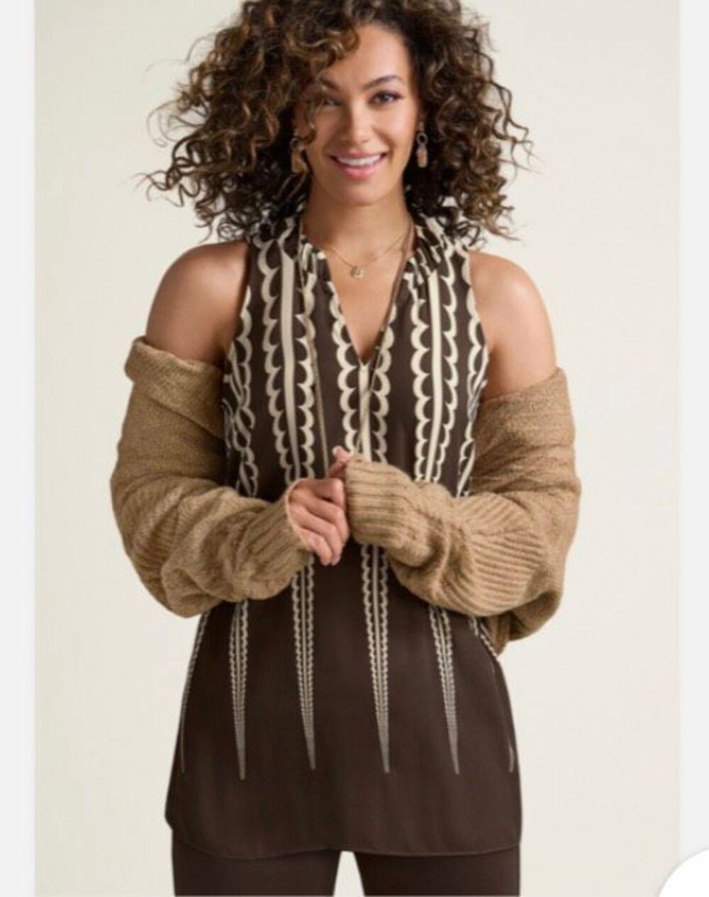 CAbi NWOT Deco sleeveless blouse - brown and tan - S